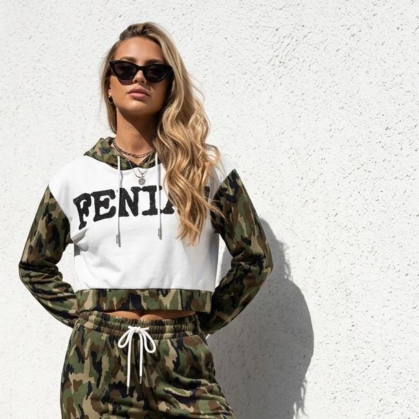 Part Camo FENIAN Women's Crop Hoodie
