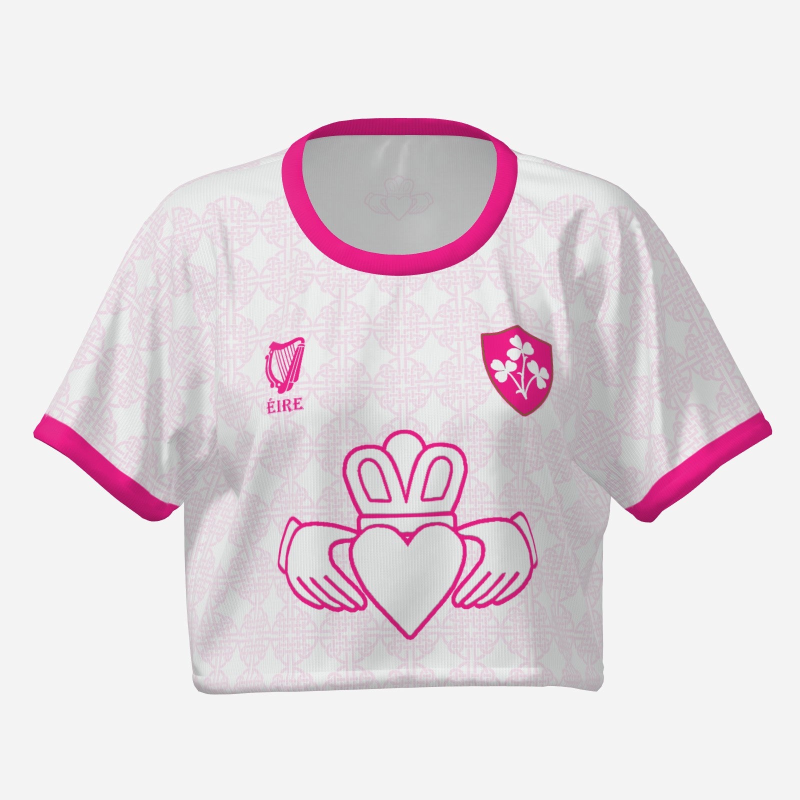 Short and Slim T-shirt, Pink/White Claddagh