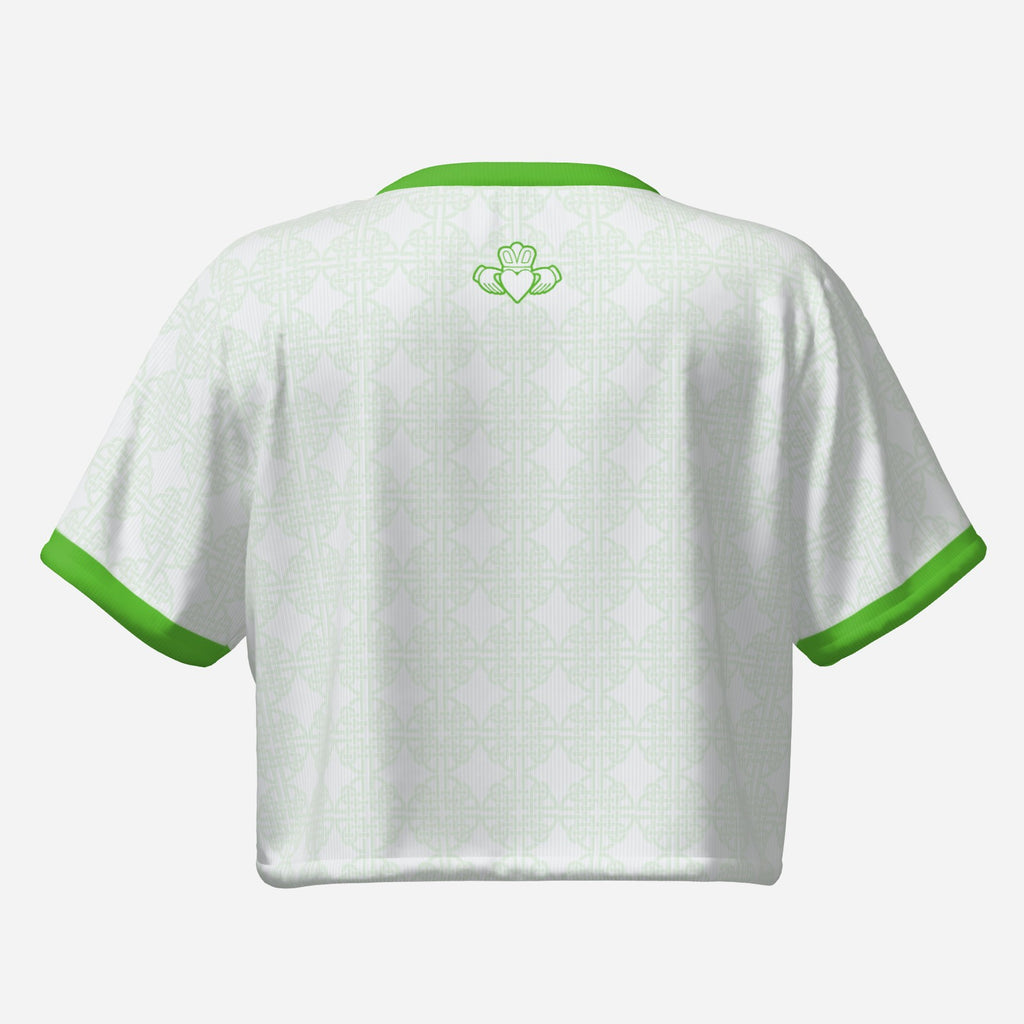 Short and Slim T-shirt, White and Green, Claddagh Ireland Retro