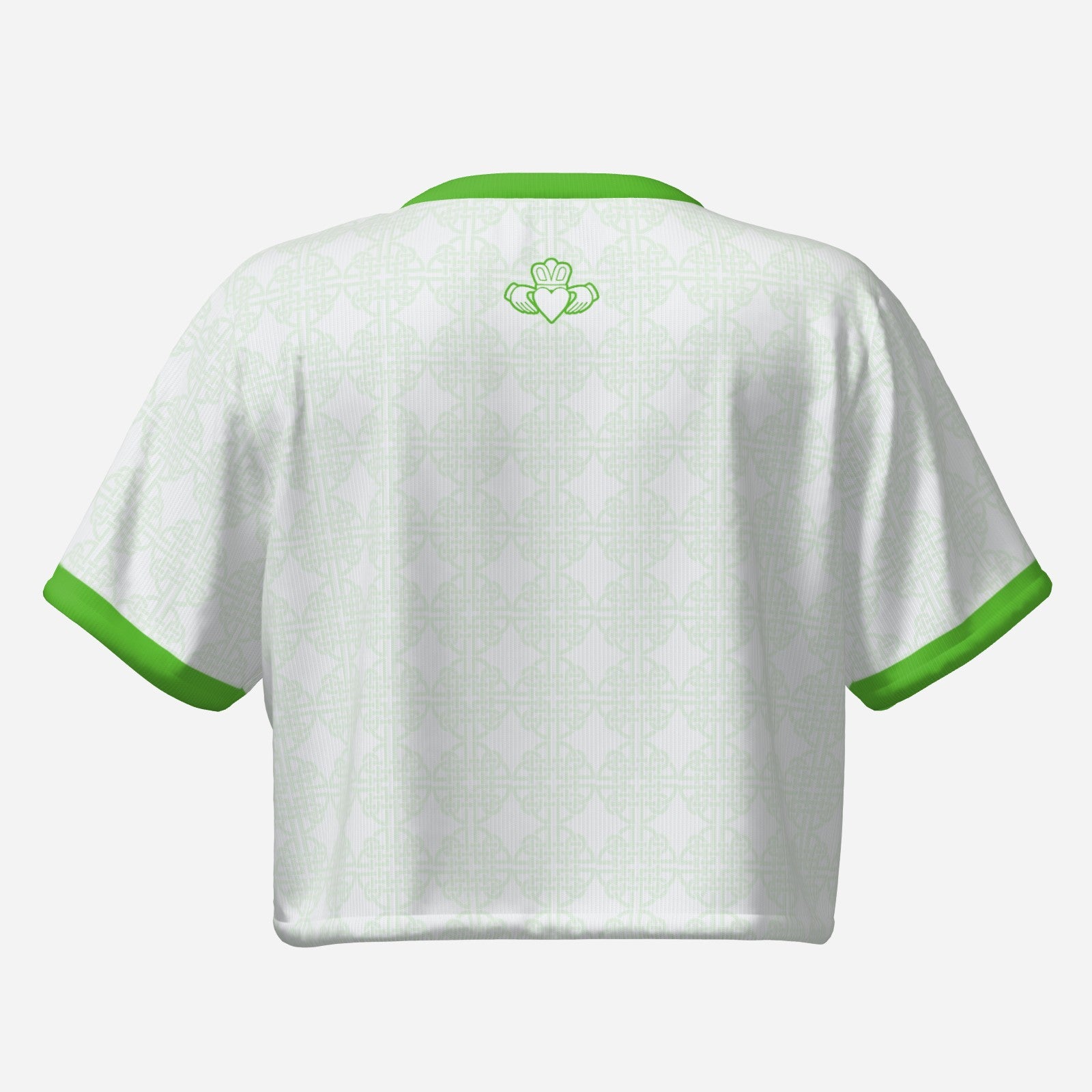 Short and Slim T-shirt, White and Green, Claddagh Ireland Retro