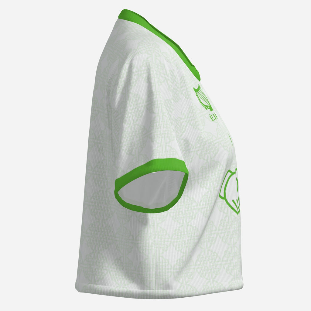 Short and Slim T-shirt, White and Green, Claddagh Ireland Retro