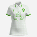 Womens Two Button Polo in Green and White, with Claddagh Ireland retro