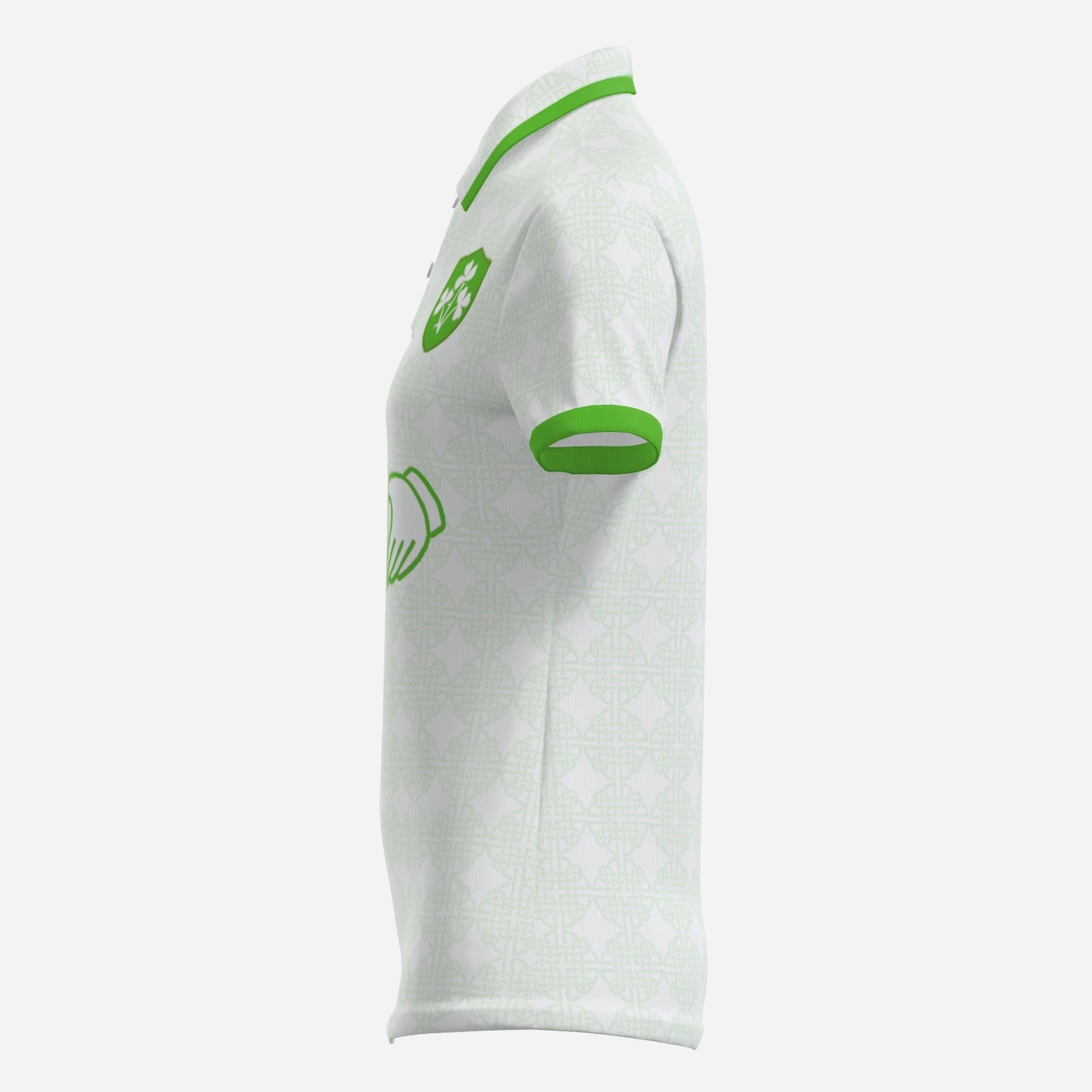 Womens Two Button Polo in Green and White, with Claddagh Ireland retro