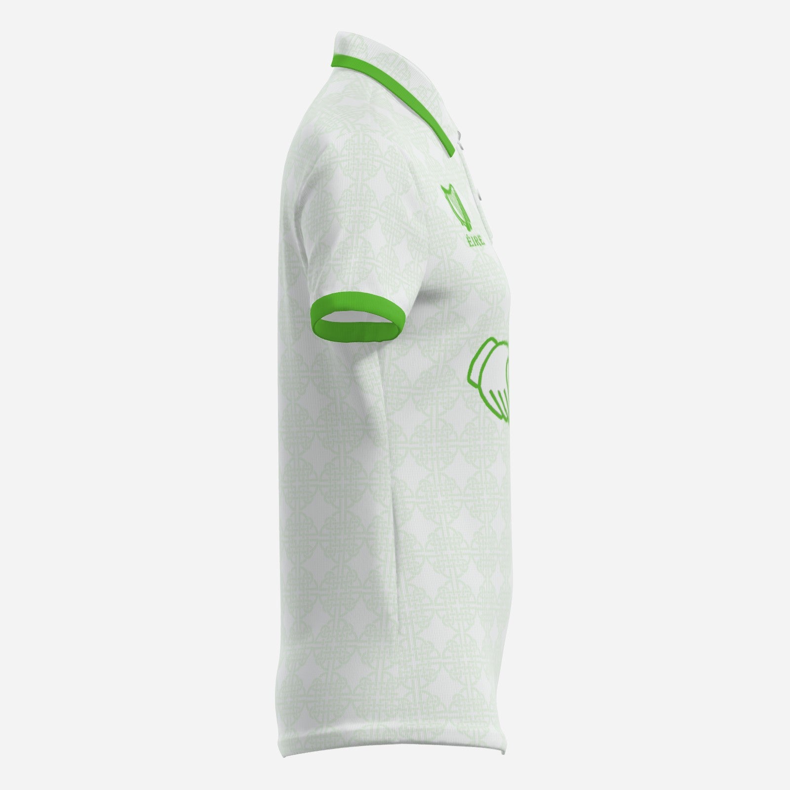 Womens Two Button Polo in Green and White, with Claddagh Ireland retro