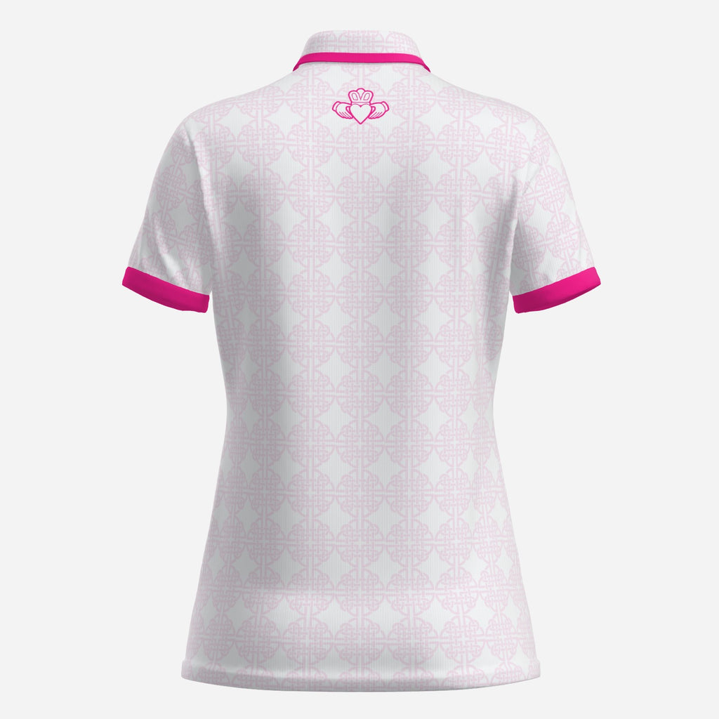 Womens Two button polo, Pink and White, Claddagh Ireland Retro