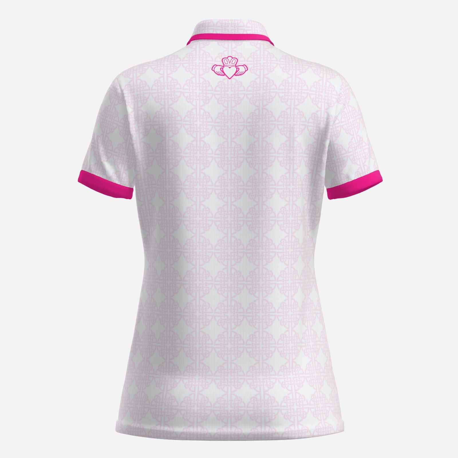 Womens Two button polo, Pink and White, Claddagh Ireland Retro