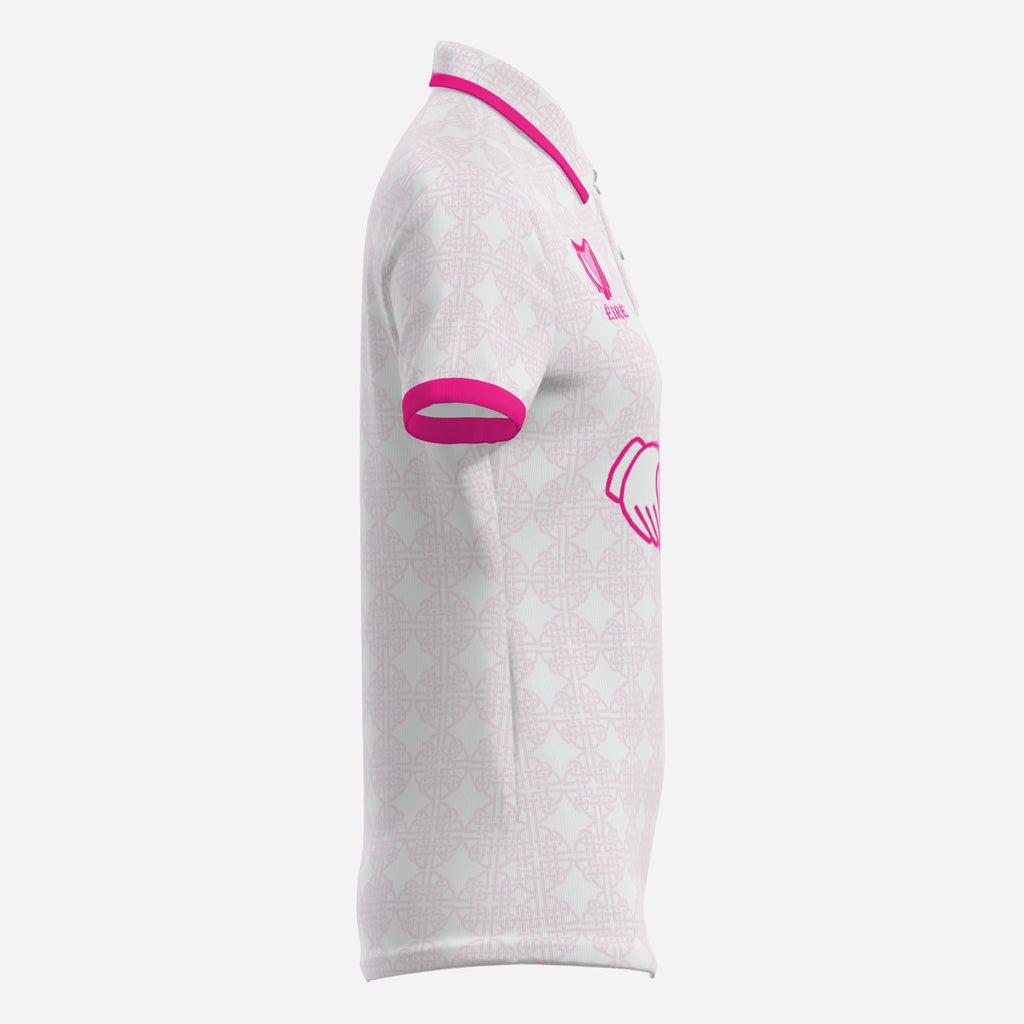 Womens Two button polo, Pink and White, Claddagh Ireland Retro