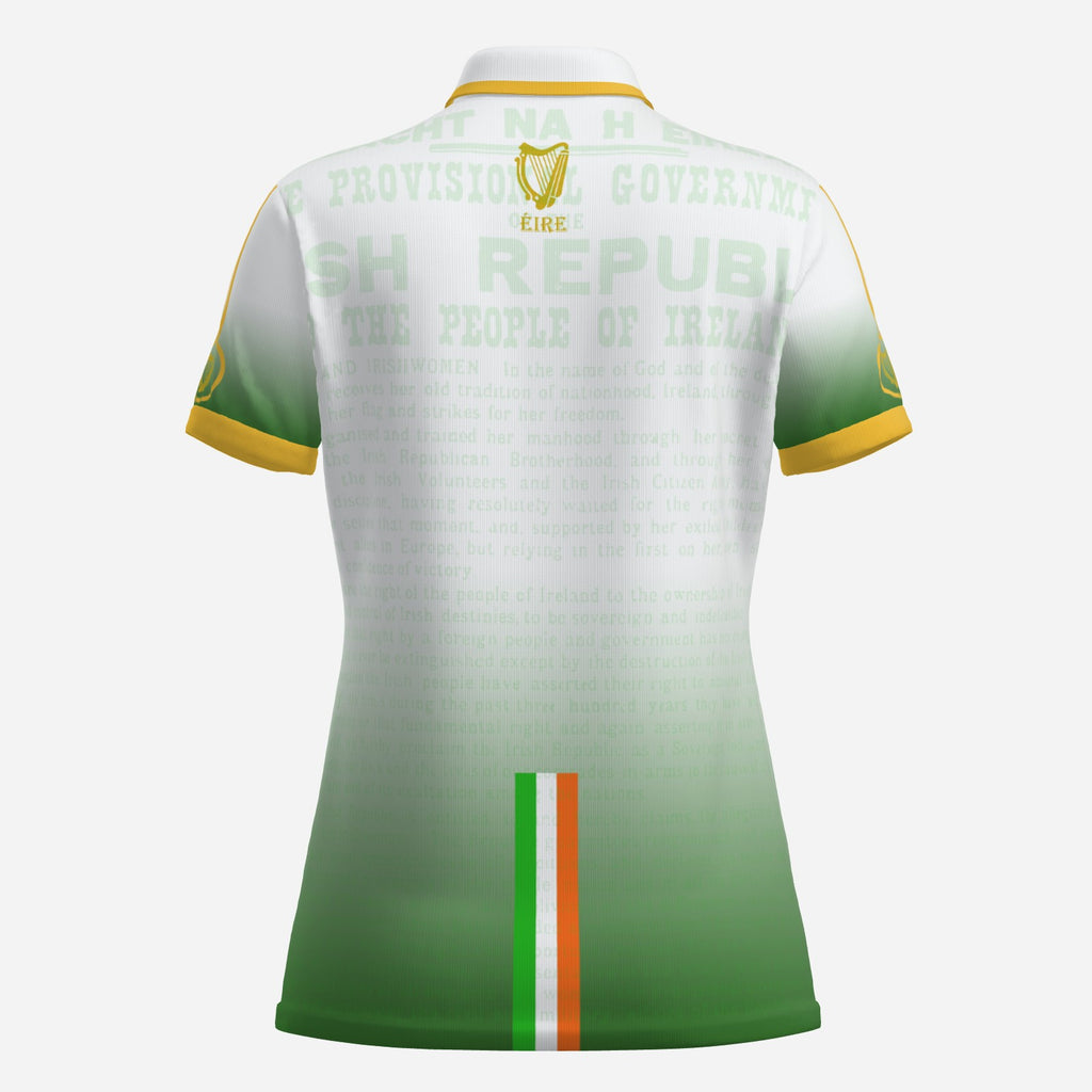 Womens Two button Polo, White Ireland Easter 1916