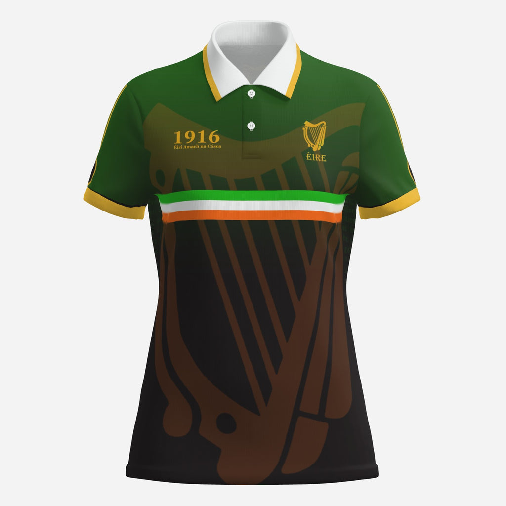 Womens Two Button Polo. Dark Green, Easter 1916