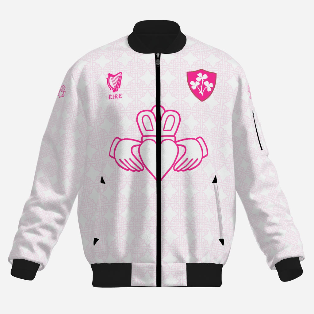 Retro Claddagh/Ireland Bomber Jacket White and Pink