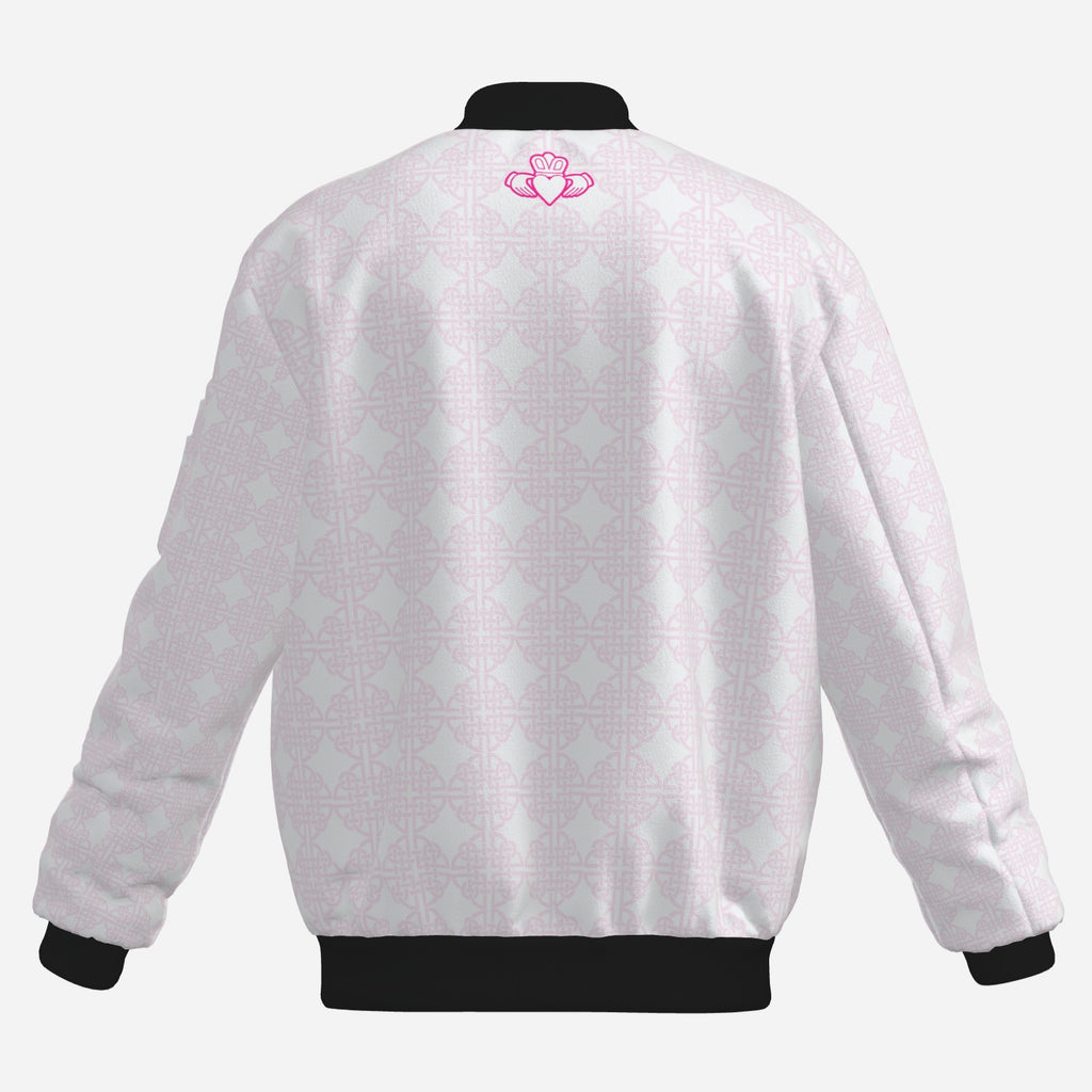 Retro Claddagh/Ireland Bomber Jacket White and Pink