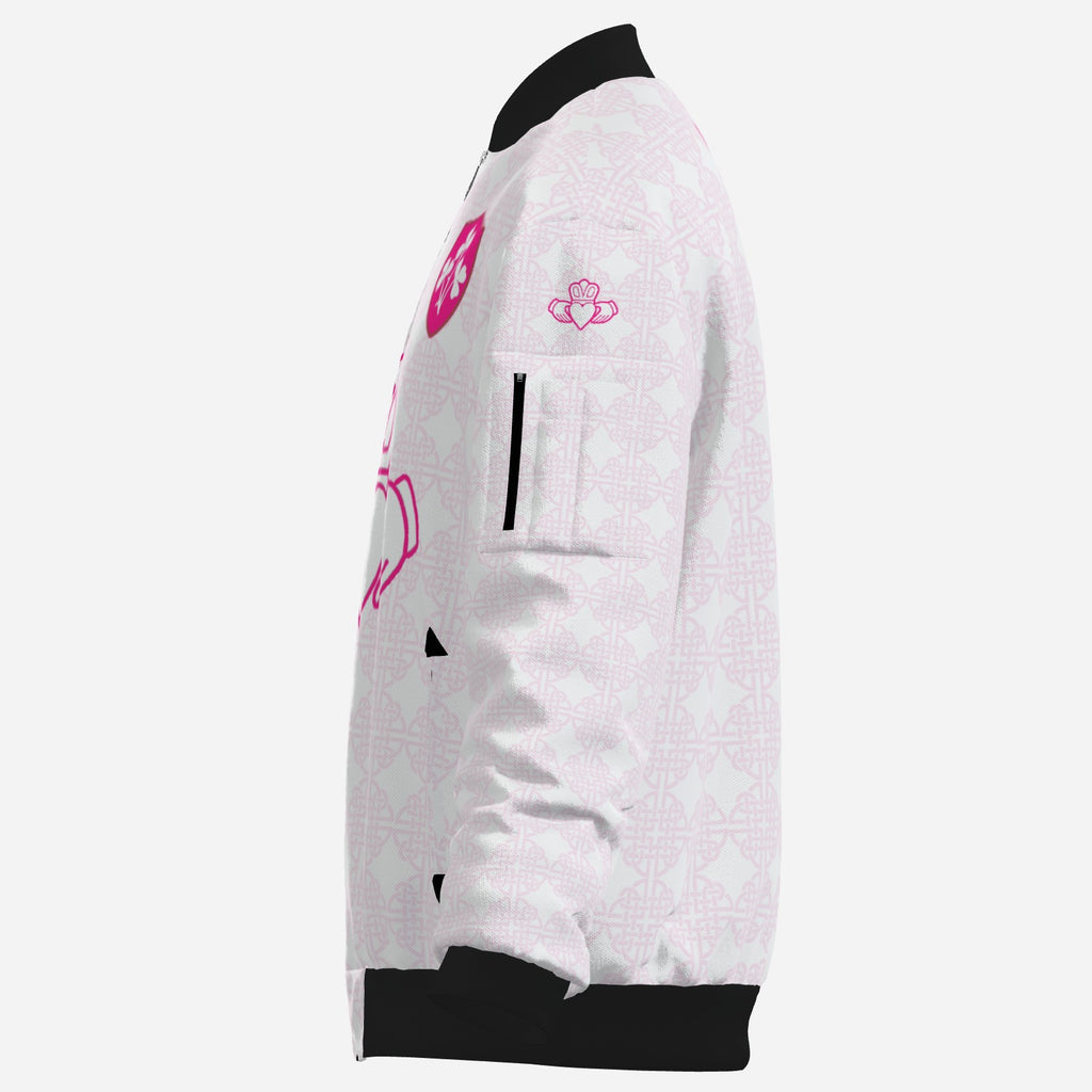 Retro Claddagh/Ireland Bomber Jacket White and Pink