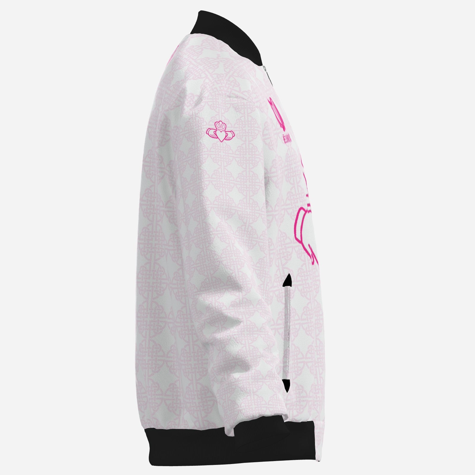 Retro Claddagh/Ireland Bomber Jacket White and Pink