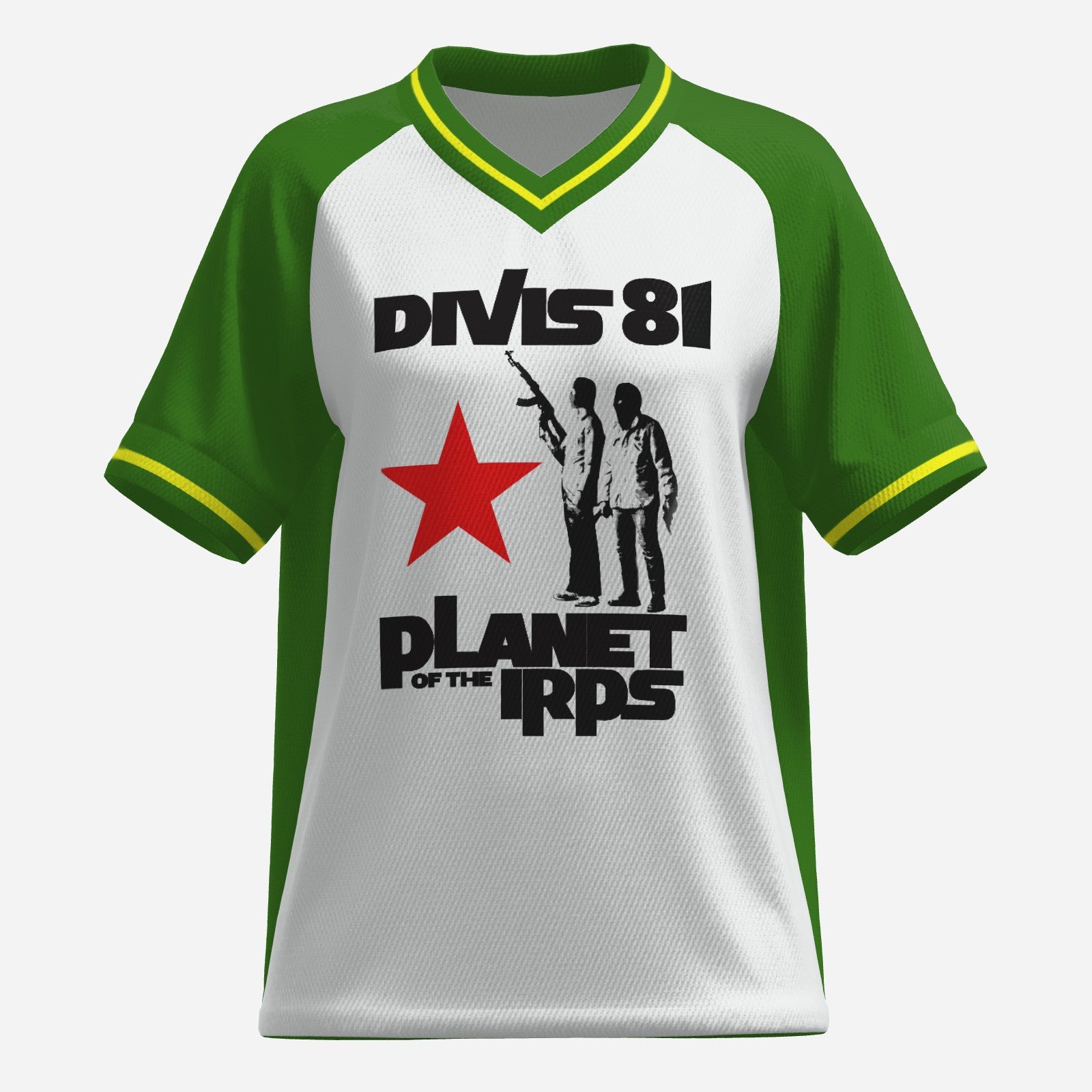 Womens V Neck Planet of the Irps Mesh Jersey Green