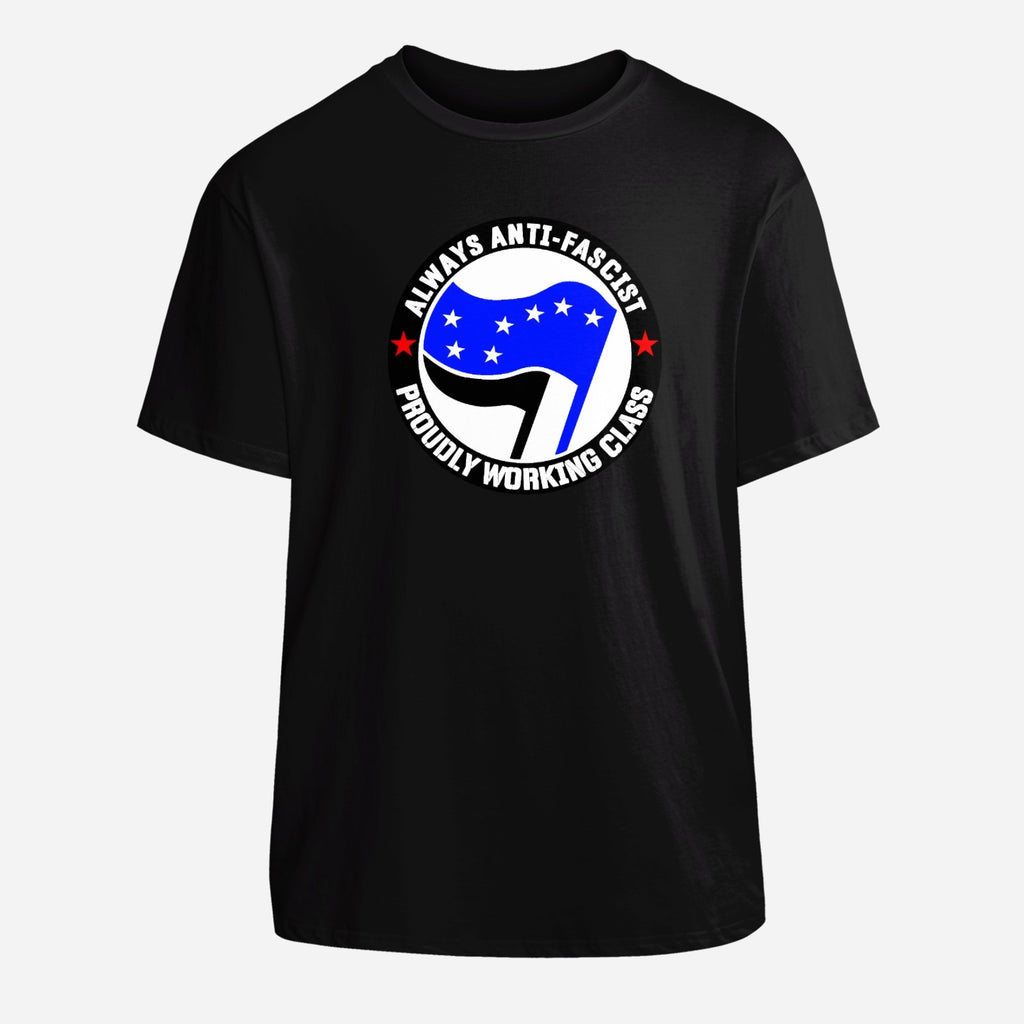 ANTIFA Blue Starry Plough Always Anti Fascist T-Shirt (Sizes S-XXXL)