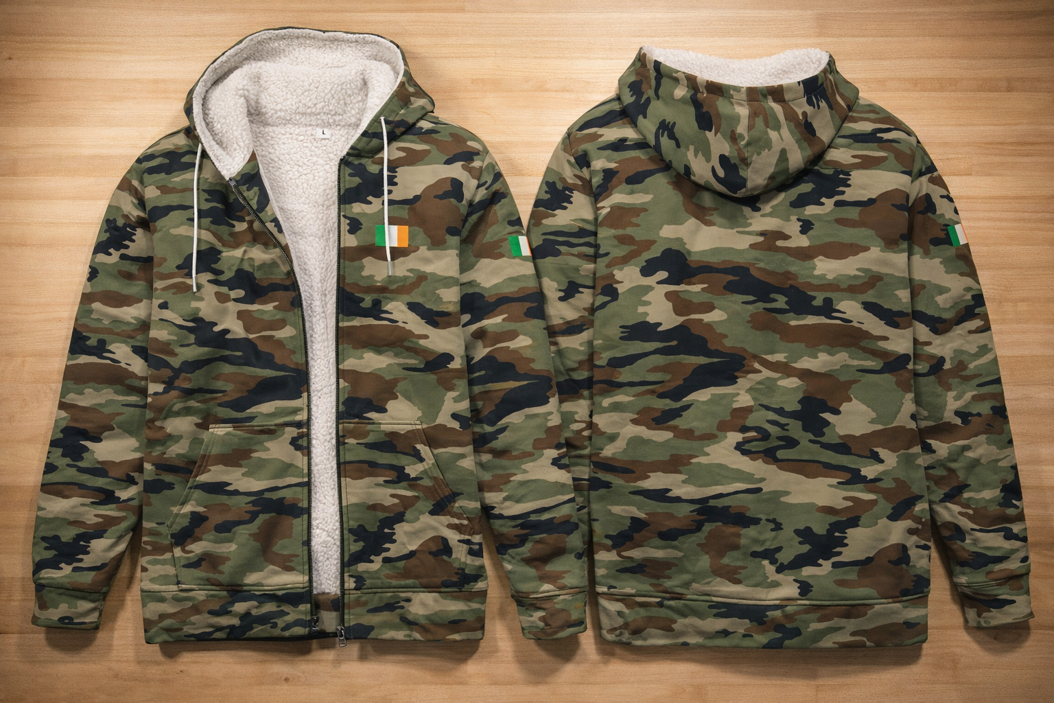 Fleece Lined Camo Hoodie - Irish Army Camo Pattern